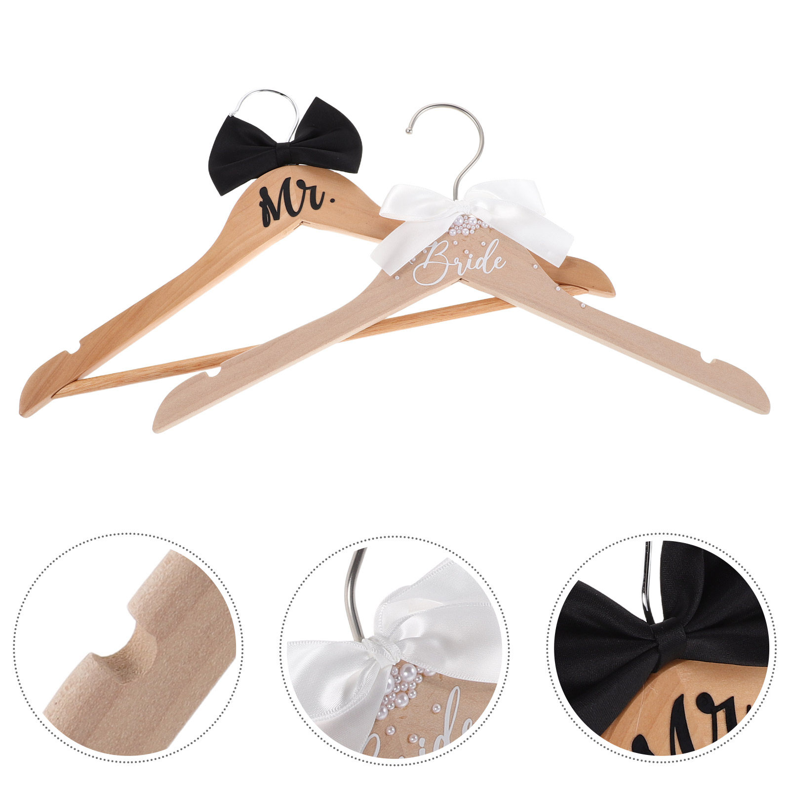 Wedding Support - 2Pcs Wooden Bride Groom Wedding Hangers