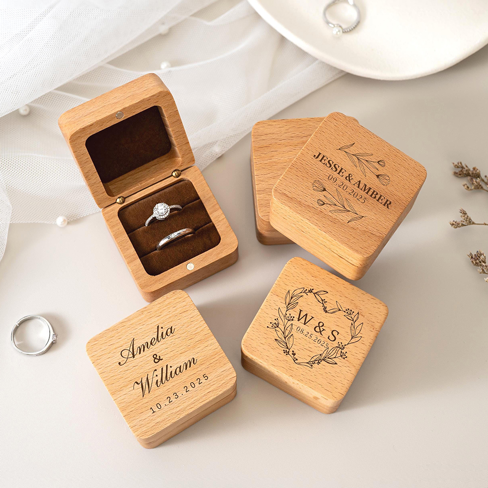 Ring Bearer Pillow - Personalized Carved Wooden Ring Box Custom