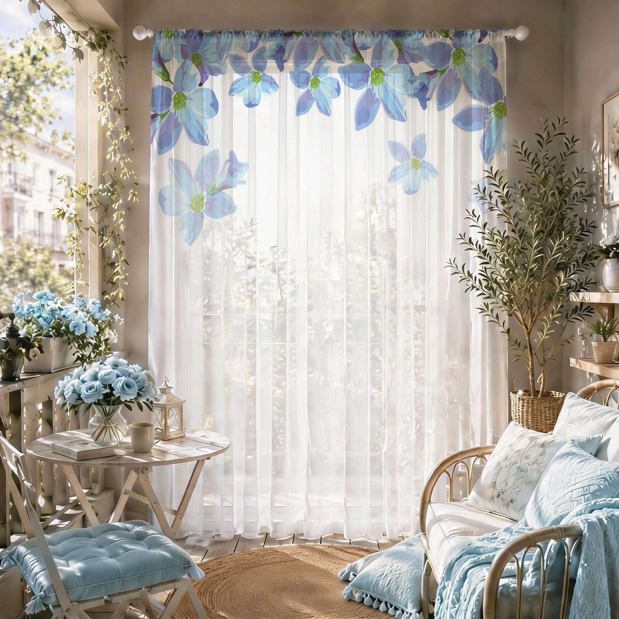 Blue Floral Gradient Sheer Cur - Good Floral & Wedding Decor Supply 리뷰 및 가격