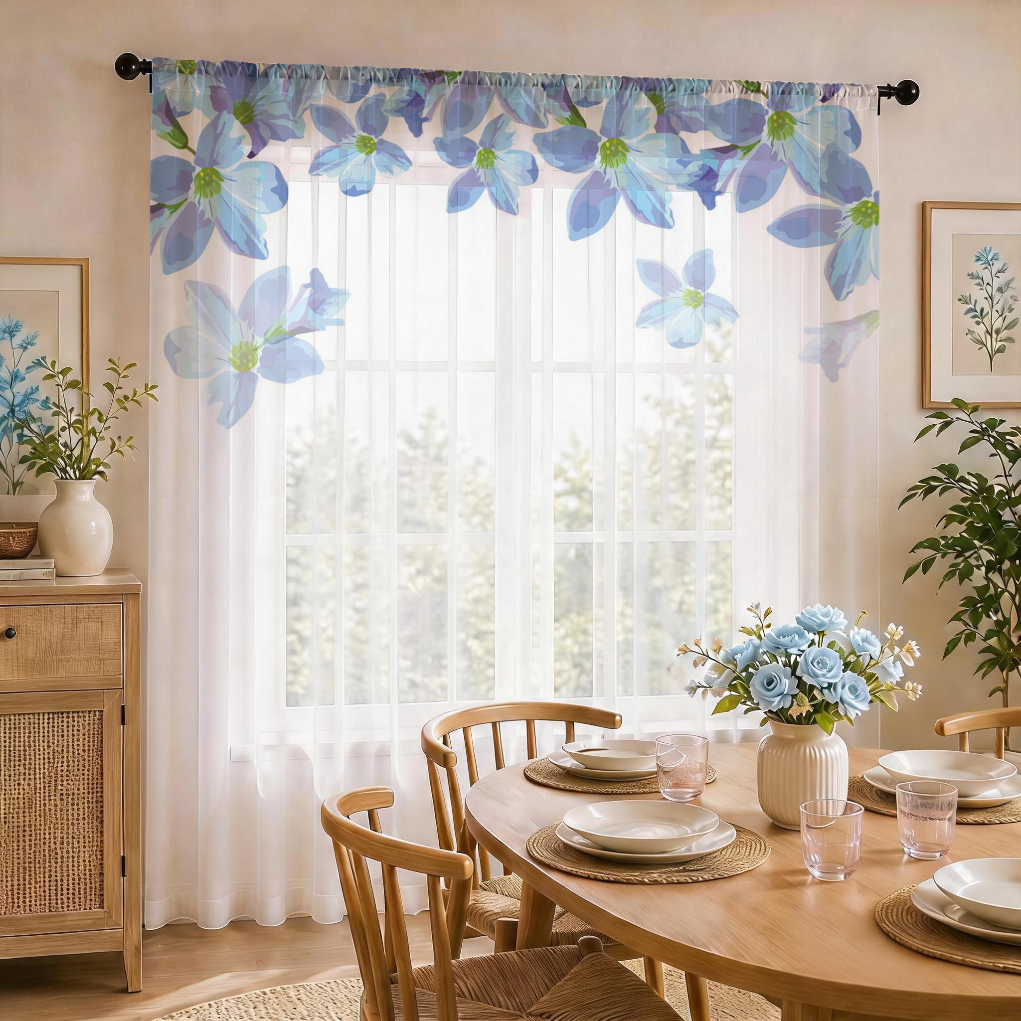 Blue Floral Gradient Sheer Cur - Good Floral & Wedding Decor Supply 리뷰 및 가격
