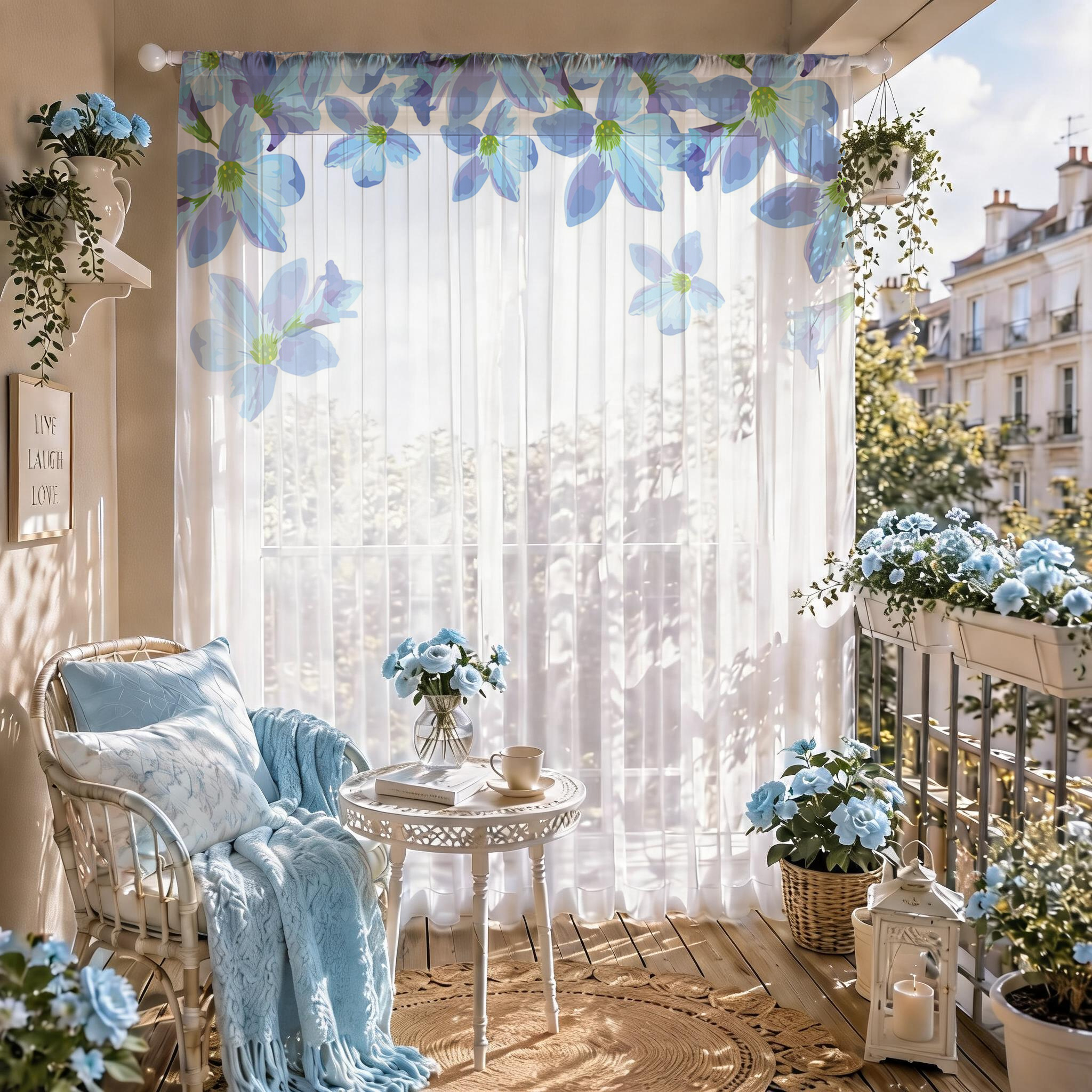 Blue Floral Gradient Sheer Cur - Good Floral & Wedding Decor Supply 리뷰 및 가격