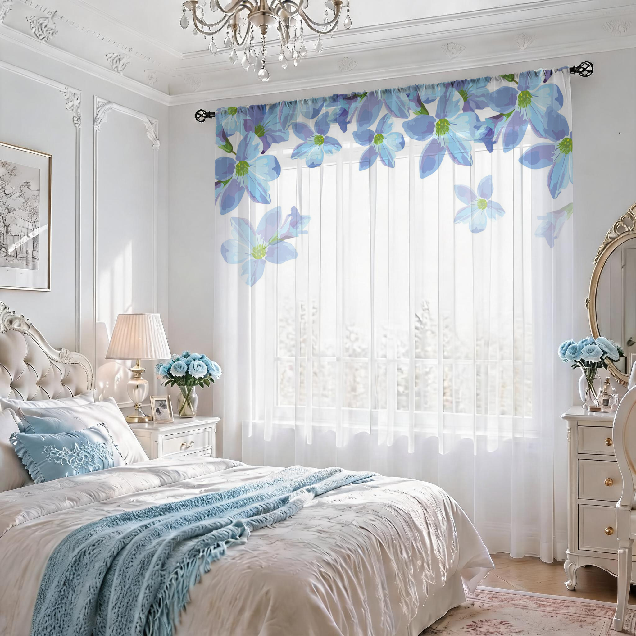 Blue Floral Gradient Sheer Cur - Good Floral & Wedding Decor Supply 리뷰 및 가격