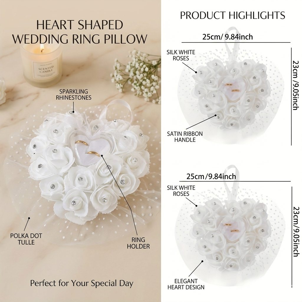 White Heart Wedding Ring Pillo - Ring Bearer Pillow 리뷰 및 가격