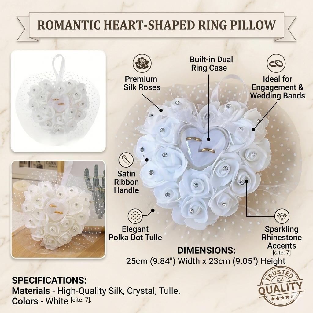White Heart Wedding Ring Pillo - Ring Bearer Pillow 리뷰 및 가격