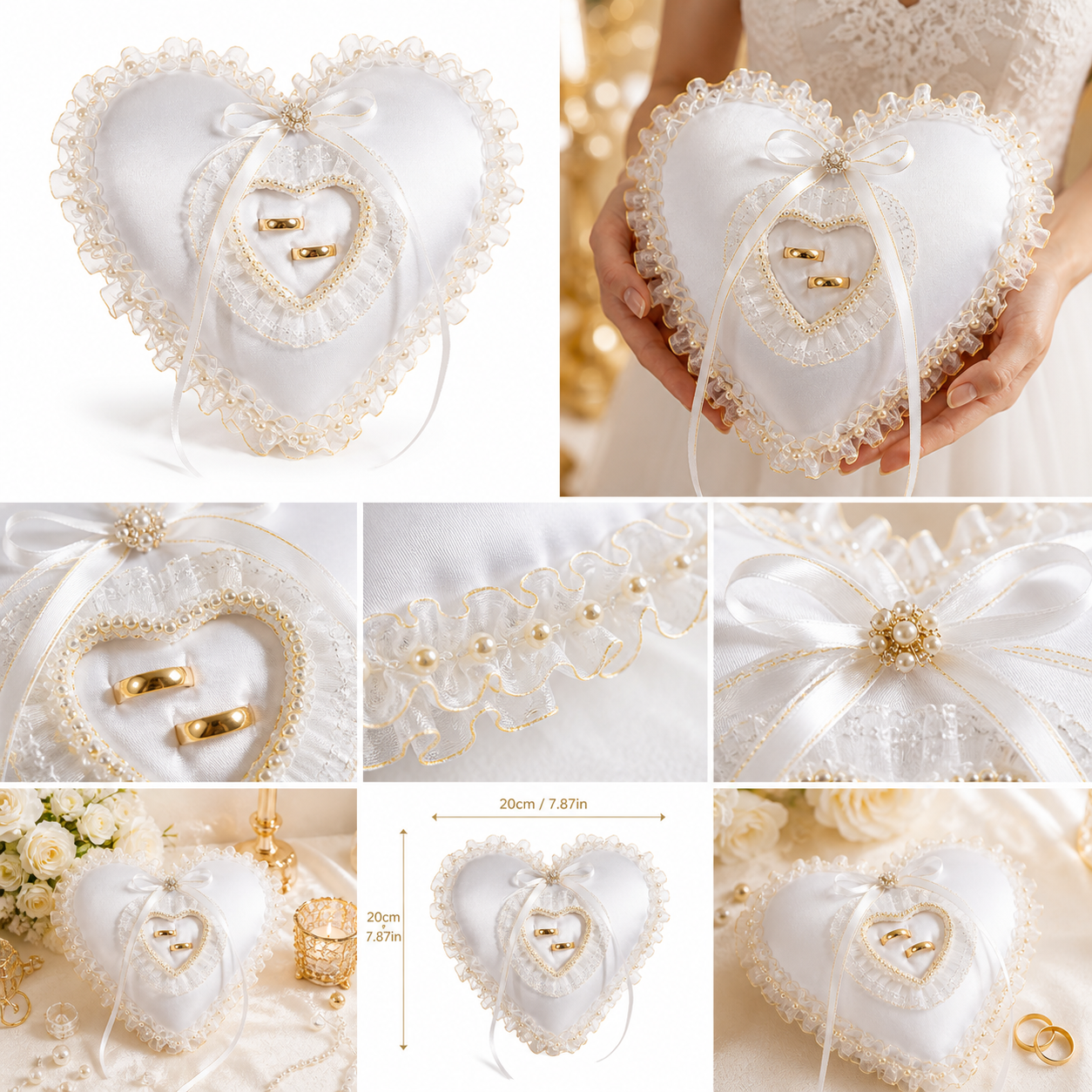White Heart Shaped Wedding Rin - Ring Bearer Pillow 리뷰 및 가격