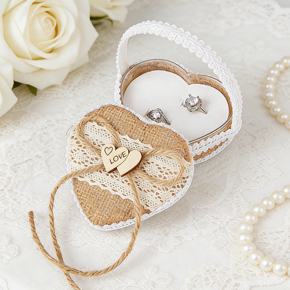 Vintage Heart Shape Burlap Lac - Ring Bearer Pillow 리뷰 및 가격