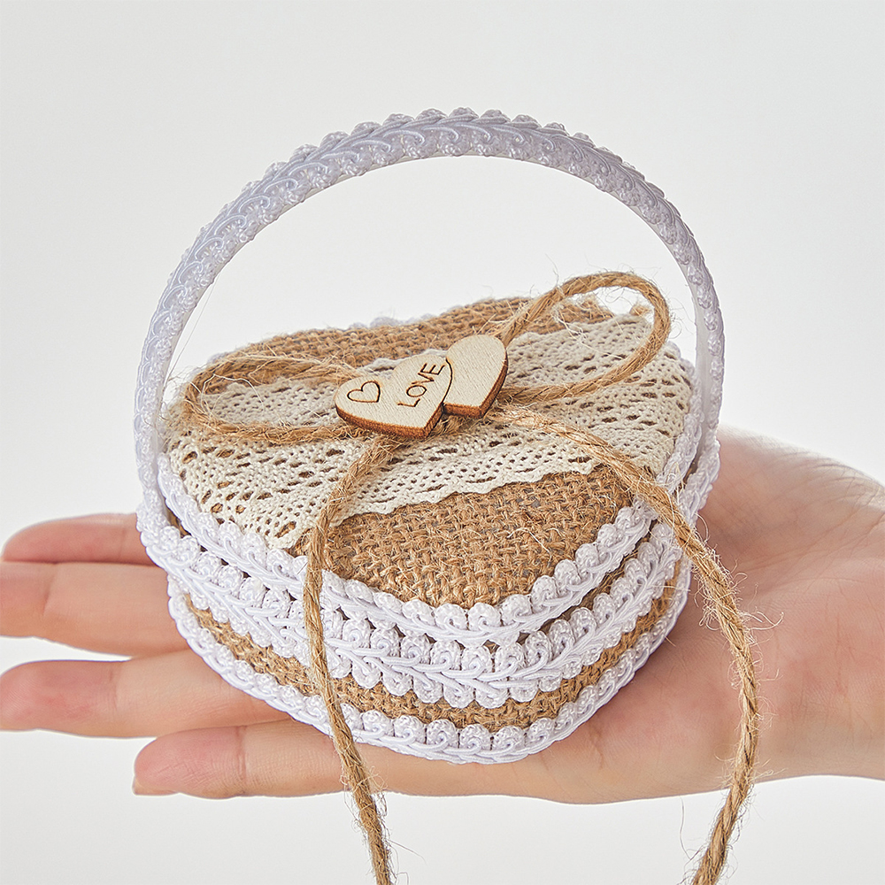 Vintage Heart Shape Burlap Lac - Ring Bearer Pillow 리뷰 및 가격